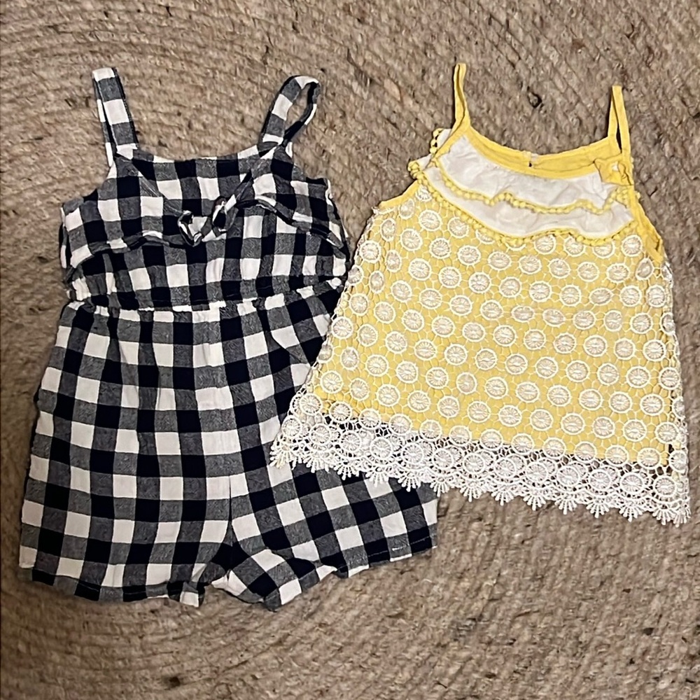 BUNDLE Toddler Girl Summertime Tank and Checkered Romper; 2T